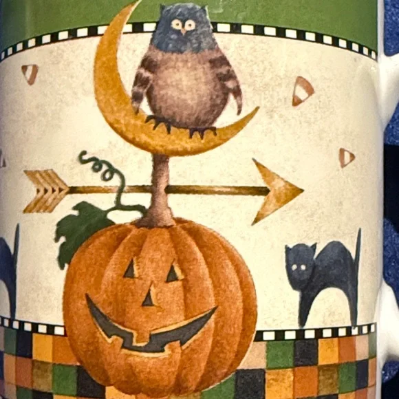 Pair of Halloween Mugs by Debbie Mumm  Owl, Crescent Moon, Frankenstein Oneida - Picture 7 of 15